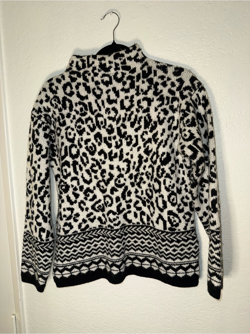 Ann Taylor Black and White Leopard Print Cowl Sweater